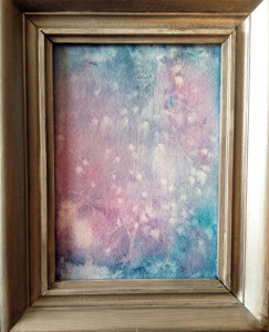 The painted garage sale frame with the watercolor background.